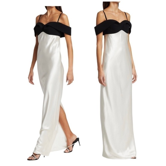 Brandon Maxwell Off-The-Shoulder Silk Draped Gown BNWT - Picture 2 of 11